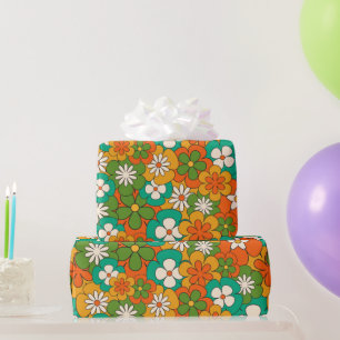 Retro 70er Jahre Farbige Groovy-Blumen-Vintage Geschenkpapier