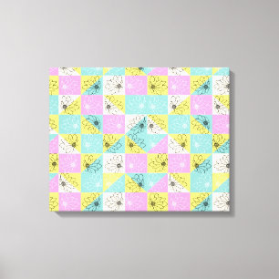 Retro 70er Jahre Floral Pastellrosa & Türkis Schac Leinwanddruck