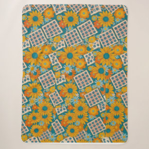 Retro 70er Jahre Floral Patchwork-Muster Sherpadecke