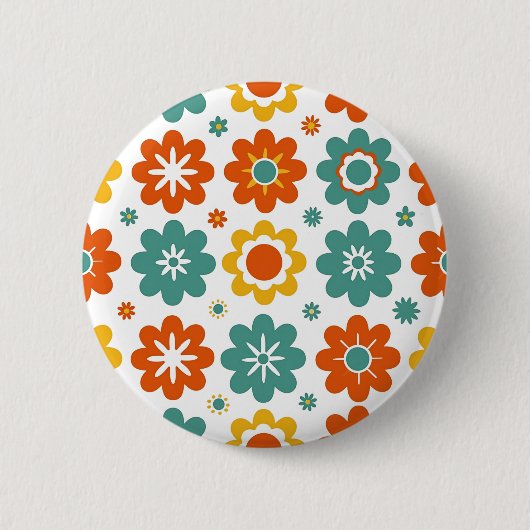 Retro 70er Jahre Geometrisches Flower Power Boho Button (Vorderseite)