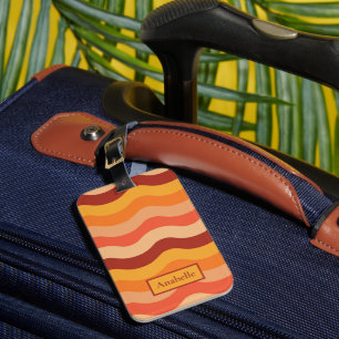 Retro 70er Jahre groovy abstrakte Wellen orange un Gepäckanhänger
