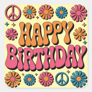 Retro 70er Jahre Groovy Alles Gute zum Geburtstag Quadratischer Aufkleber