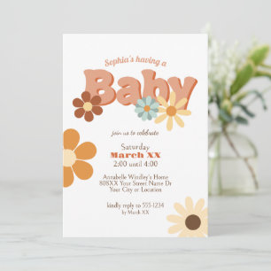 Retro 70er Jahre Groovy Baby Shower Einladung