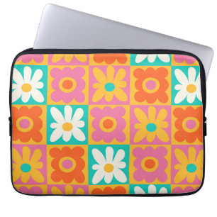 Retro 70er Jahre Groovy Blumen Karo Farbige Muster Laptopschutzhülle