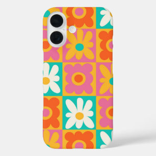 Retro 70er Jahre Groovy Blumen Karomuster Farbige iPhone 16 Hülle