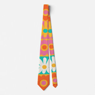 Retro 70er Jahre Groovy Blumen Karomuster Farbige  Krawatte