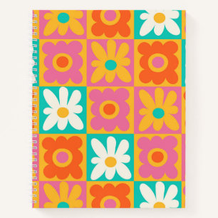 Retro 70er Jahre Groovy Blumen Karomuster Farbige Notizblock