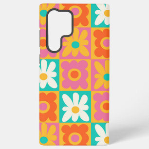Retro 70er Jahre Groovy Blumen Karomuster Farbige Samsung Galaxy Hülle