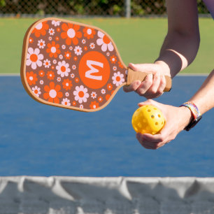 Retro 70er Jahre Groovy Daisy Orange Pickleball Schläger