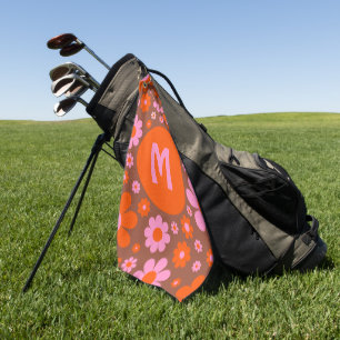 Retro 70er Jahre Groovy Daisy Orange Pink Golfhandtuch