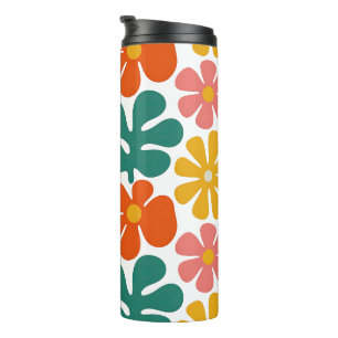Retro 70er Jahre Groovy Folk Art Blumenmuster Thermosbecher