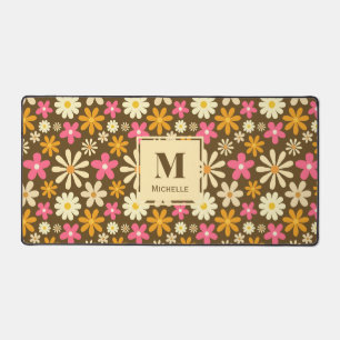 Retro 70er Jahre Groovy Hippie-Blumen-Monogramm Schreibtischunterlage