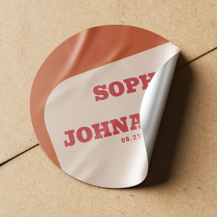 Retro 70er Jahre groovy orange rote Hochzeit Runder Aufkleber