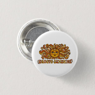 Retro 70er Jahre Groovy Sonnenschein Lächelnde Son Button