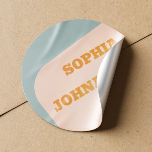 Retro 70er Jahre groovy staubblau orange Hochzeit Runder Aufkleber