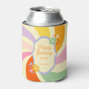 Retro 70er Jahre Groovy Wave Blumen Happy Birthday Dosenkühler