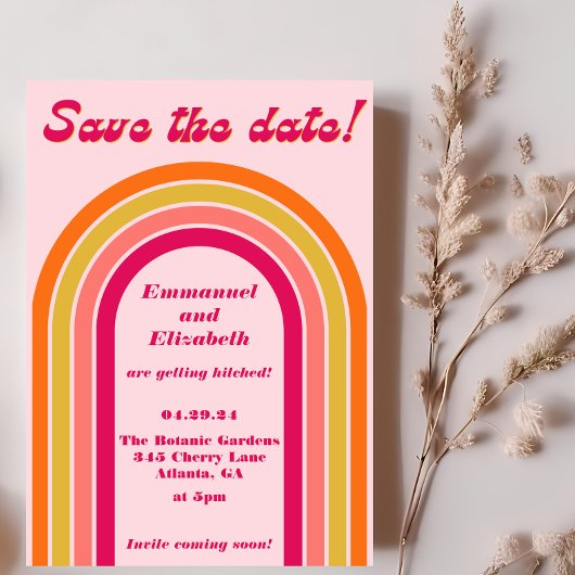 Retro 70er Jahre Hot Pink, Orange & Gelb Save The Date