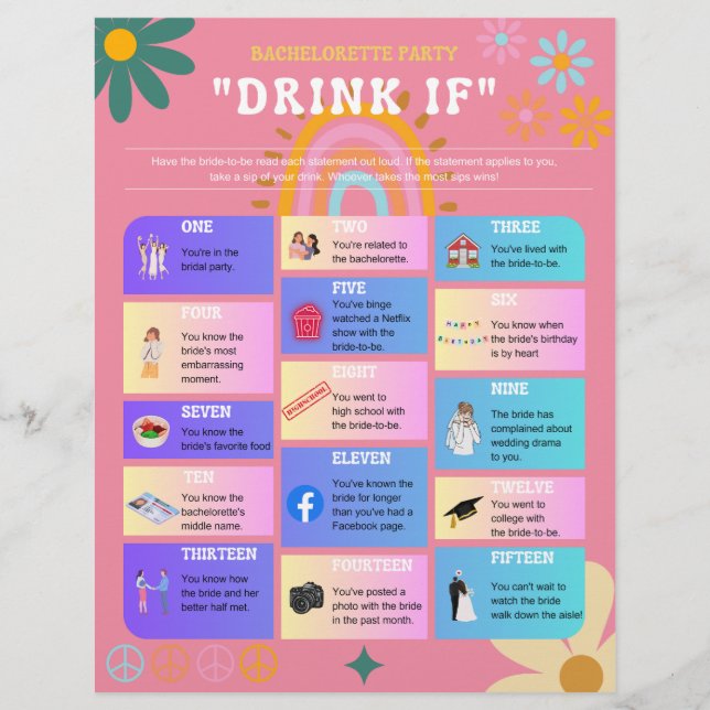 Retro 70er Jahre Junggeselinnen-Abschied Drink If  (Vorderseite)