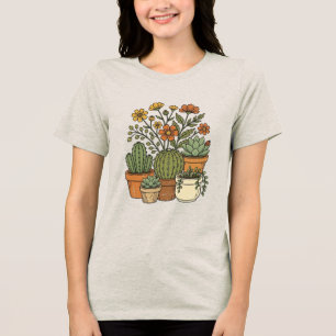 Retro 70er Jahre Kaktus und Wildblumen Vintage-Des Tri-Blend Shirt