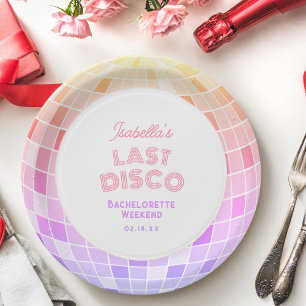 Retro 70er Jahre Rosa Disco-Kugel Junggesellinnena Pappteller