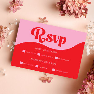 Retro 70er Jahre Rosa und Rote Neon-Hochzeits-RSVP RSVP Karte