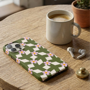 Retro 70er Jahre Salbeigrün geometrisches Blumenmu iPhone 16 Pro Max Hülle