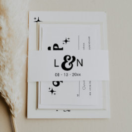 Retro-70er Jahre, Schwarz-Weiß-Bauchband Einladungsbanderole