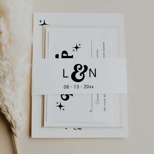 Retro-70er Jahre, Schwarz-Weiß-Bauchband Einladungsbanderole