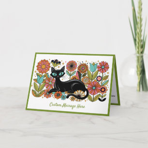 Retro 70er Jahre Schwarze Katze Florales Personali Karte