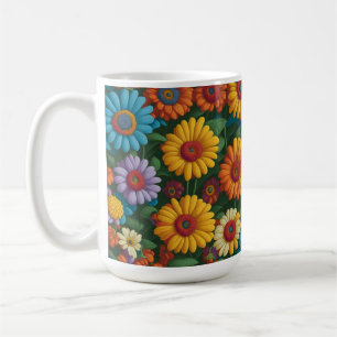 Retro 70er Jahre Stil bunte Gänseblümchen Kaffeetasse
