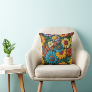 Retro 70er Jahre Stil bunte Gänseblümchen Kissen