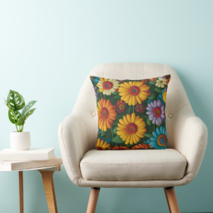 Retro 70er Jahre Stil bunte Gänseblümchen Kissen