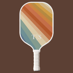 Retro 70er-Jahre-Streifen-Monogramm Pickleball Schläger