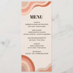 Retro 70er Jahre Terrakotta Groovy Hochzeitsmenü Menükarte