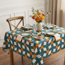 Retro 70er Jahre Türkis und Orange Geometrisches B Tischdecke