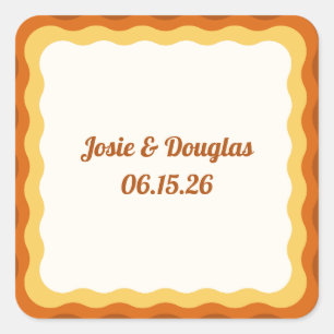 Retro 70er Jahre Vintage-Hochzeit Warmes Orange un Quadratischer Aufkleber
