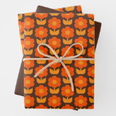Retro 70er Jonnty Blume Muster Orange & Brown Geschenkpapier Set (Beispiel)