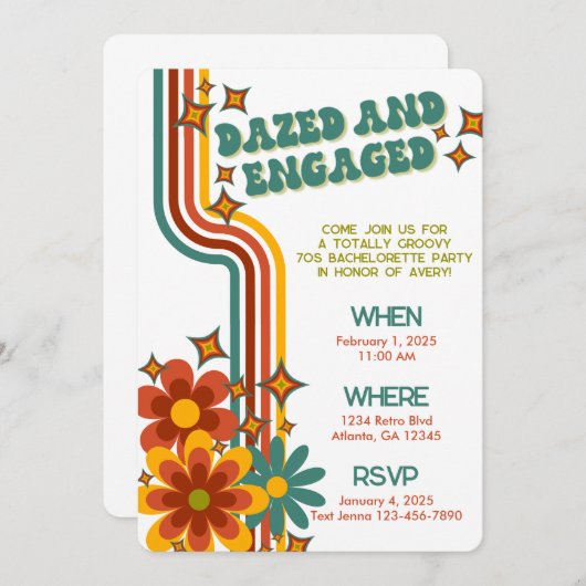 Retro 70er Junggeselinnen-Abschied Einladung (Vorne/Hinten)