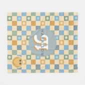 Retro 70er Lächeln Gesicht Boho Karomuster Fleecedecke (Vorderseite (Horizontal))