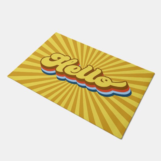 Retro 70er Letters Hello Fußmatte (Schrägansicht)