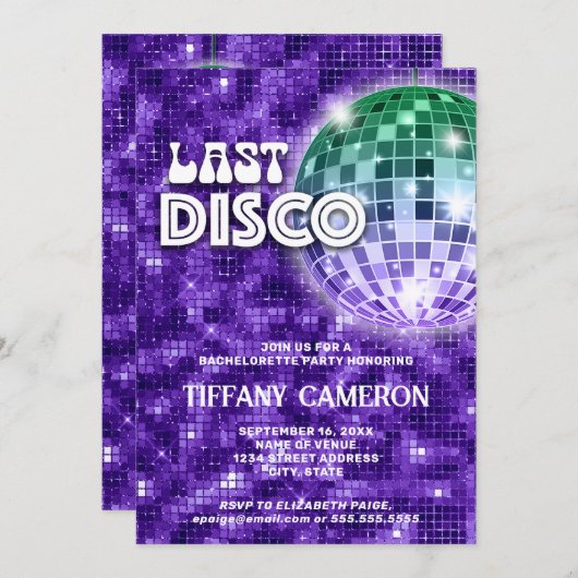 Retro 70er Letzte Disco Bachelorette Einladung (Vorne/Hinten)