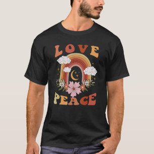 Retro 70er Liebe Peace Groovy Hippie Rainbow Blume T-Shirt