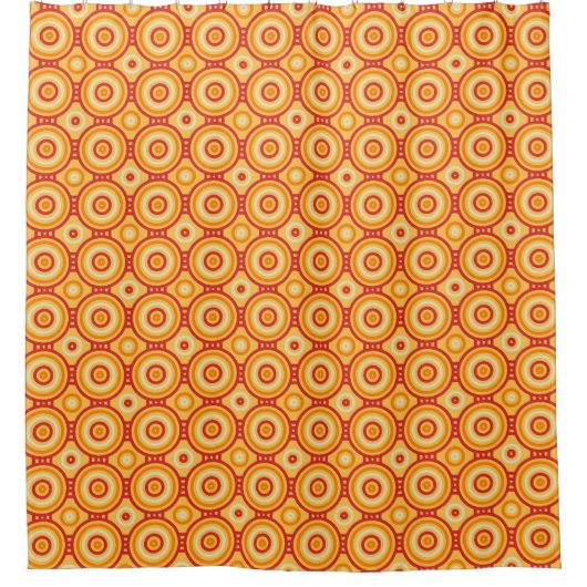 Retro 70er Linked Circles in Rot, Orange und Gelb Duschvorhang (Vorderseite)