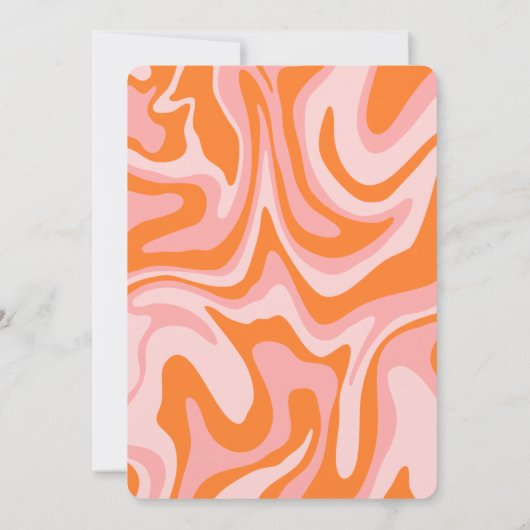 Retro 70er Liquid Swirl Boho Pink Orange Wedding Einladung (Rückseite)