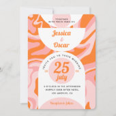 Retro 70er Liquid Swirl Boho Pink Orange Wedding Einladung (Vorderseite)
