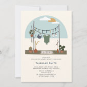 Retro 70er Macrame Pflanze Clothesline Babydusche Einladung (Vorderseite)