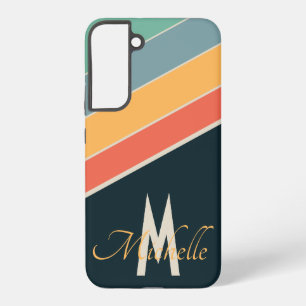 Retro 70er Mit Monogramm-blaurosa Vertikale Streif Samsung Galaxy Hülle