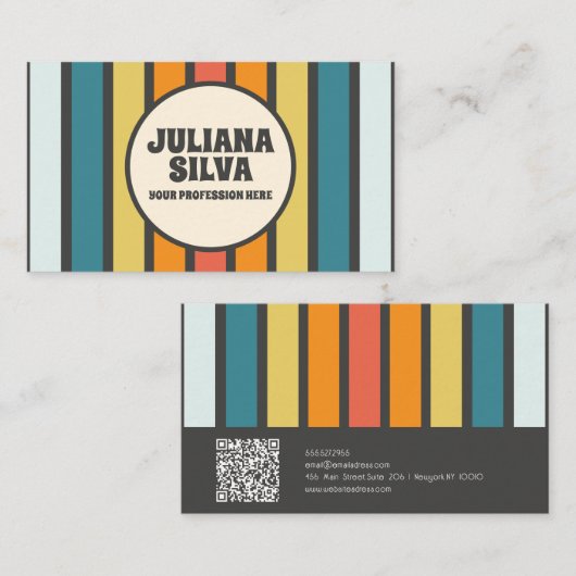 Retro-70er mit QR Business Card Visitenkarte (Vorne/Hinten)