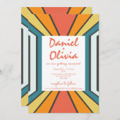 Retro-70er mit QR/Foto-Hochzeit Einladung (Vorne/Hinten)