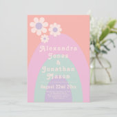 Retro 70er Moderne Pastel Wedding Einladung (Stehend Vorderseite)